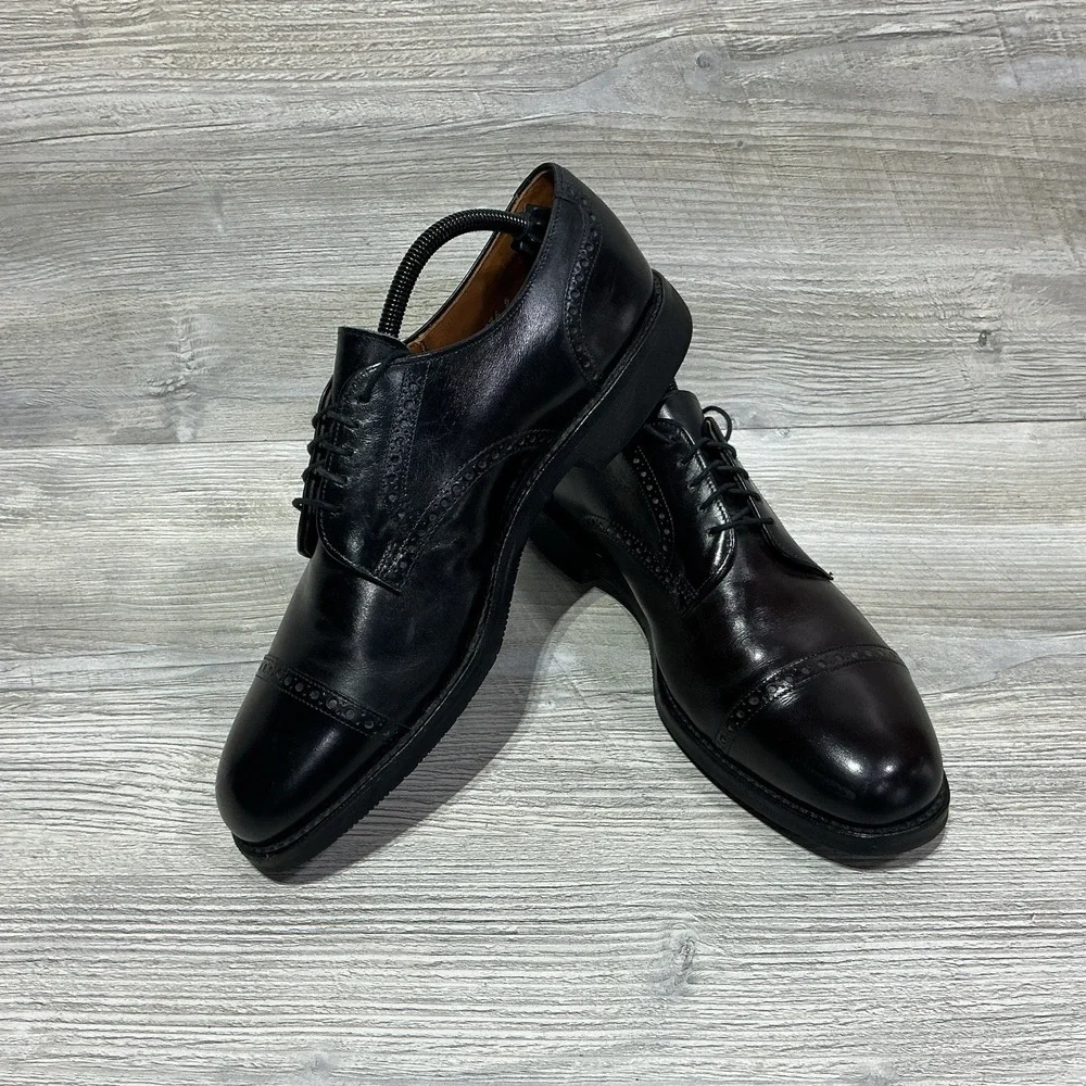 Allen Edmonds Mens 10.5 B Narrow Bentley Black Leather Cap Toe Oxford Shoes